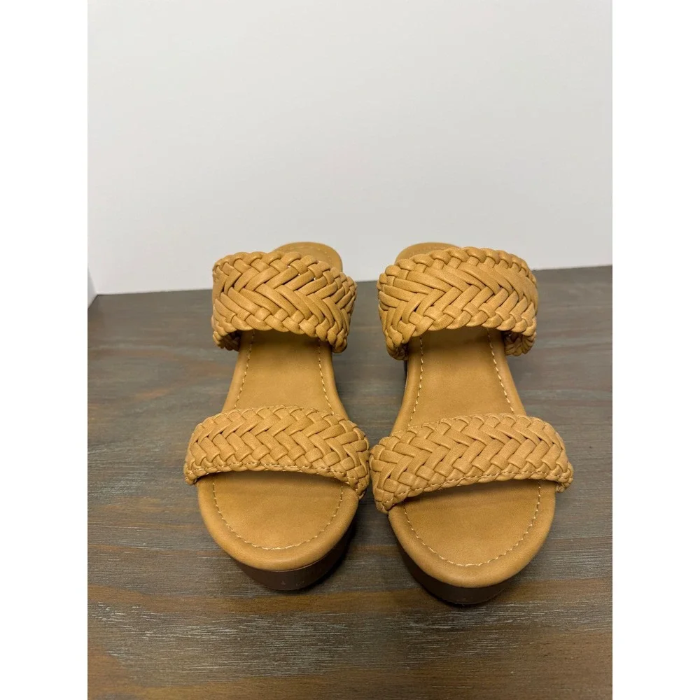 DV Dolce Vita Hilda Woven Slide Sandals Tan Block Heel Boho 7.5‎ Braided Boho
